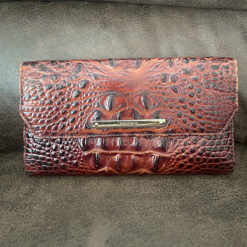 Brahmin Large Trifold Wallet Pecan